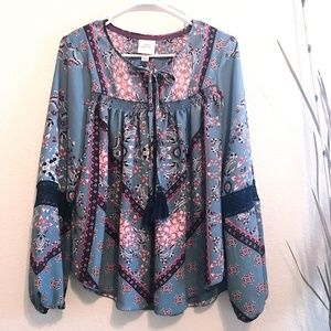 Knox Rose Boho Floral Oversized Top sz S